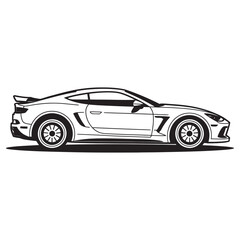 Fototapeta premium Dynamic black and white outline illustration of a modern luxury sports car, side view