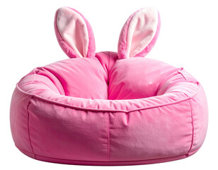  Whimsical Bunny-Eared Pink Bean Bag for Kids Room transparent background.