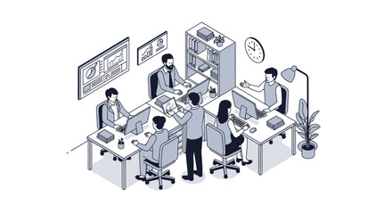 Isometric Illustration of a Modern Office Team.