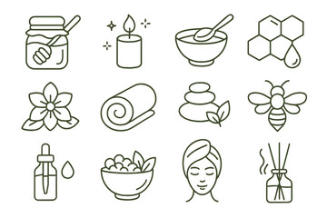 Honey Spa and Aromatherapy Line Icons — Natural Beauty and Relaxation