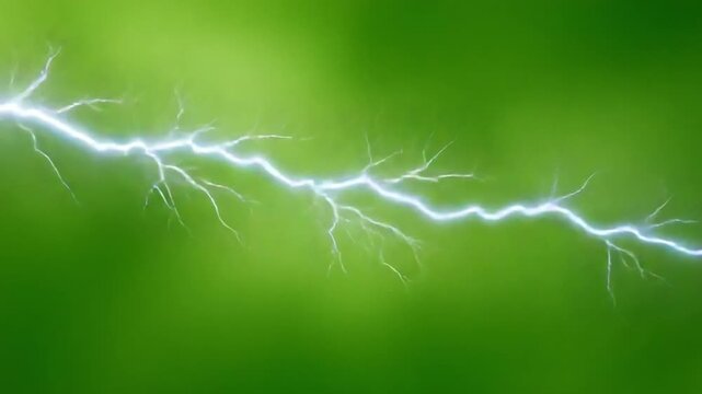 Electric Bolt: A striking image of raw natural power, a brilliant, zig-zagging bolt of lightning streaks across a vibrant green expanse, vividly illustrating the force of nature.