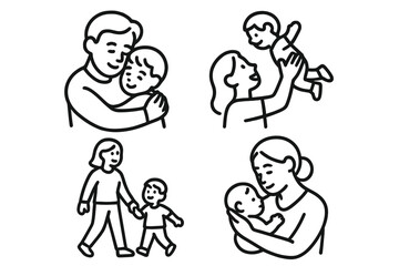 Naklejka premium Happy Parenting Moments — Family Love and Care Line Art Icons