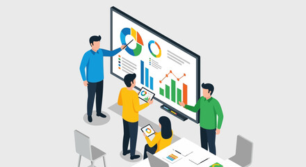 Business Team Analyzing Data on Presentation Screen.