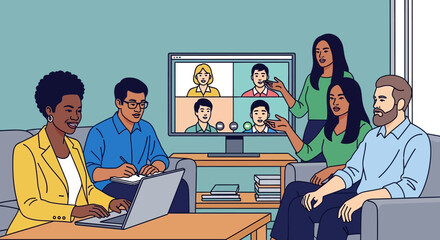Group of People in a Video Conference Meeting.