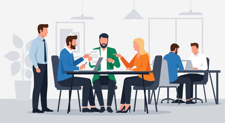 Business Team Meeting Around Table Discussing Documents.