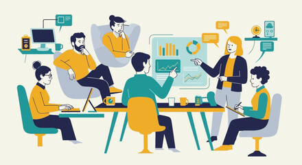 Team Meeting Discussing Business Strategy and Charts.