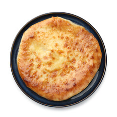 One delicious Megrelian khachapuri isolated on white, top view