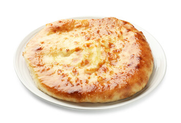One delicious Megrelian khachapuri isolated on white