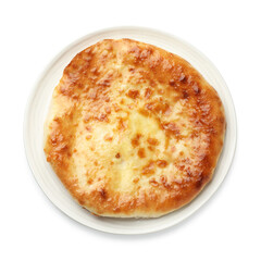 One delicious Megrelian khachapuri isolated on white, top view