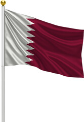 Realistic Qatar Flag Waving on Pole with Silk Fabric Texture, 3D Render Isolated on Transparent Background