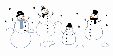 Charming Vector Snowman Family Set with Festive Winter Accents