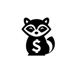 Naklejka premium Stylized black and white raccoon icon holding a dollar sign, symbolizing finance, economy, savings, or wealth management