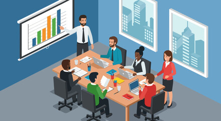 Business Team Meeting Presenting Financial Growth Charts.