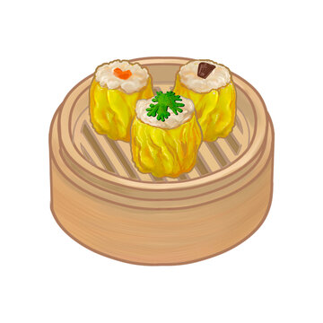 steamed dim sum dumplings in bamboo steamer clip art preview