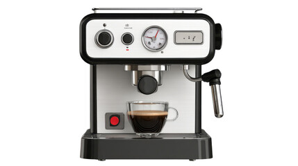 Modern Espresso Coffee Machine with Cup of Fresh Coffee Isolated on White Background