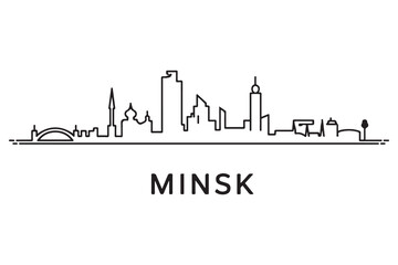 Obraz premium Minsk Line Art skyline silhouette. Black Minsk city design. with white background