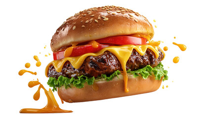 big fresh burger with cheese and bacon isolated on white background