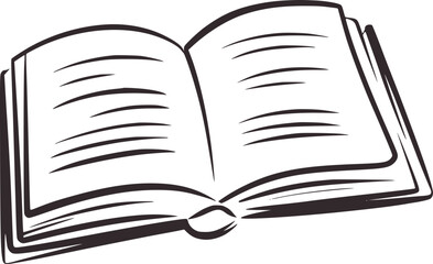 Open book line drawing black and white pages lines