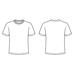 Blank White T-Shirt Template Set with Front and Back View Outline