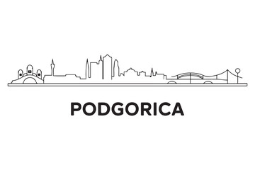 Obraz premium Podgorica Line Art skyline horizontal banner. Black and white silhouette of Podgorica, Montenegro. Vector template for your design. with white background