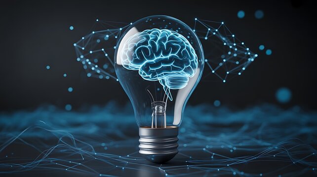 Glowing Brain Inside Lightbulb with Network Connections