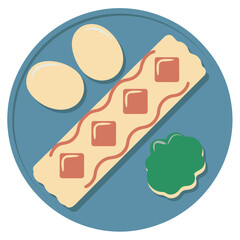 Top view flat vector icon of a healthy meal with eggs and vegetables