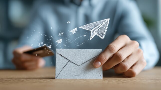 paper airplanes flying from an envelope,