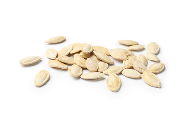 Pile of pumpkin seeds isolated on white