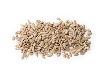 Pile of sunflower seeds isolated on white