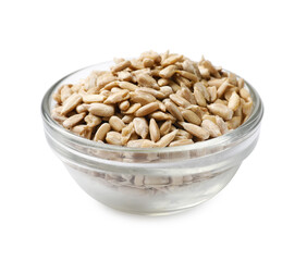 Sunflower seeds in bowl isolated on white