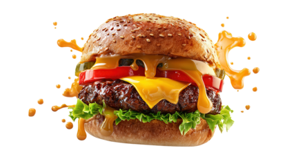 big fresh burger with cheese and bacon isolated on white background