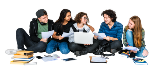 Png students working together sticker, transparent background