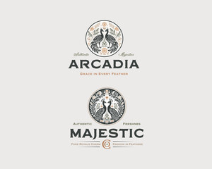 luxury peacock with ornate tail feathers logo 