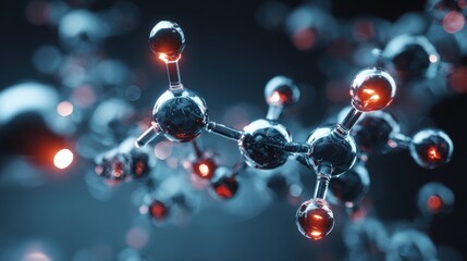 Molecules, 3D model. Atoms, chemical bonds, biomolecules molecular nano structure. Innovation in science, DNA, medicine, education. Chemistry science research, biology, pharmaceuticals biotechnology