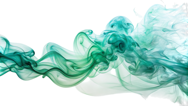 Ethereal wispy trails of soft green and teal smoke, flowing, cutout, PNG, isolated on white or transparent background, AI
