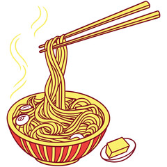 Golden waves of instant noodles, ready for a quick and delicious meal, stacked neatly against a bright white background.