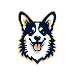 Happy Corgi dog head illustration, cheerful pet with a smiling face and tongue out, cute cartoon animal vector graphic