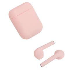 Pink wireless earbuds case mockup png digital earphones