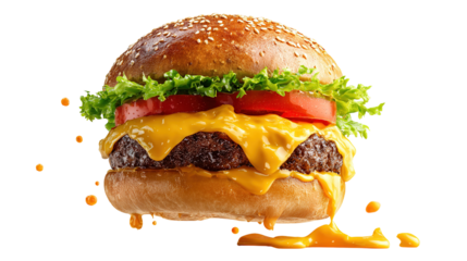 big fresh burger with cheese and bacon isolated on white background