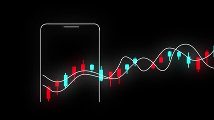 Fluctuating financial market chart with stock price analysis concept. Dynamic Stock Market Data Visualization: Colorful Representation of Financial Trends. Animation of data processing over world map - Powered by Adobe