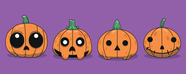Naklejka premium Collection of Halloween pumpkins with different faces