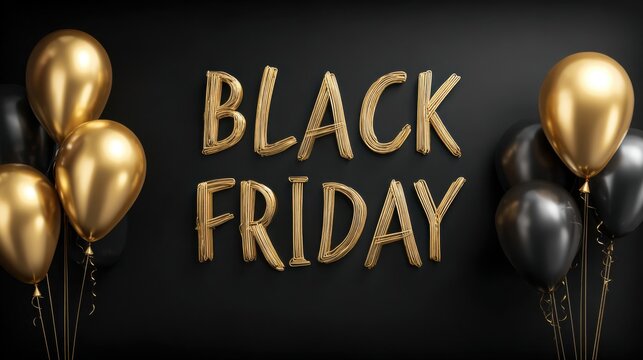 black friday text with golden balloons,