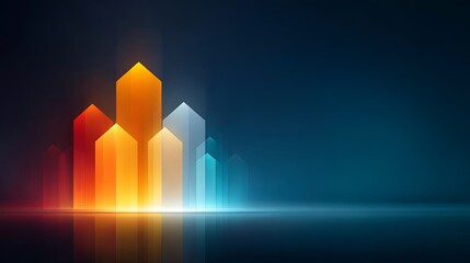 Blue background with a series of colorful rectangles arranged in a way that they appear to be pointing upwards