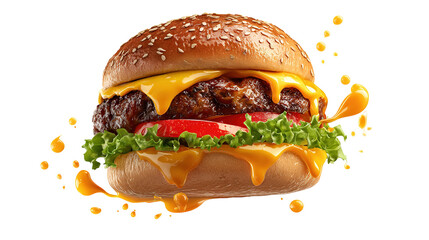 big fresh burger with cheese and bacon isolated on white background