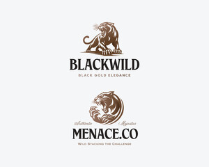 Black Panther silhouette wild cougar with sharp claws logo template 