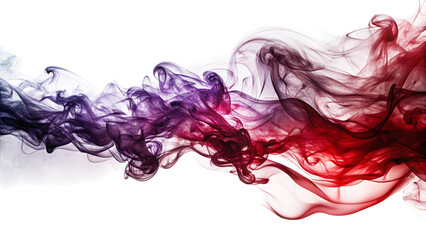 Fototapeta premium Swirling wisps of translucent purple and red smoke, forming abstract ethereal shapes, cutout, PNG, isolated on white or transparent background, AI