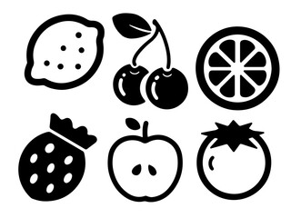 Monochrome Fruits and Vegetables Icons Set