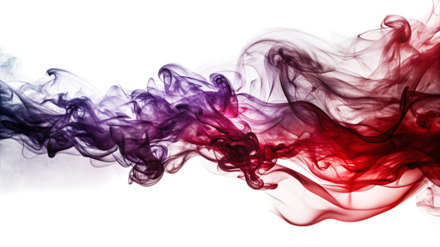 Swirling wisps of translucent purple and red smoke, forming abstract ethereal shapes, cutout, PNG, isolated on white or transparent background, AI