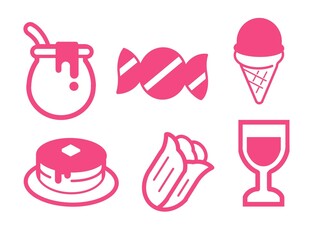 Sweet Treats and Dessert Line Icons Set in Pink