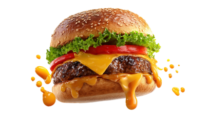 big fresh burger with cheese and bacon isolated on white background